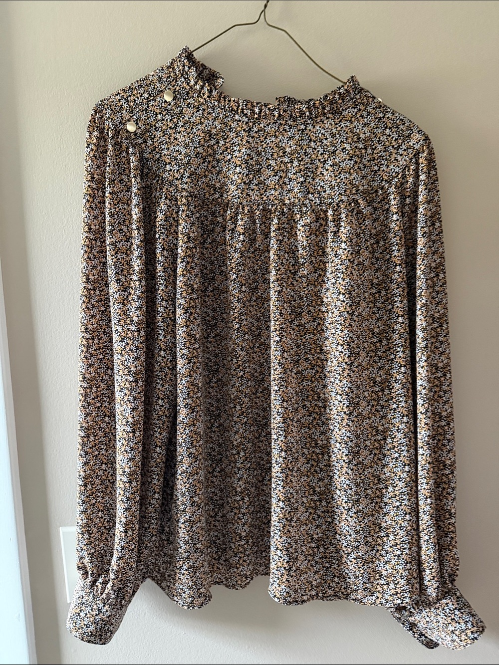 LOFT Multi-Color Floral Smocked Yoke Blouse